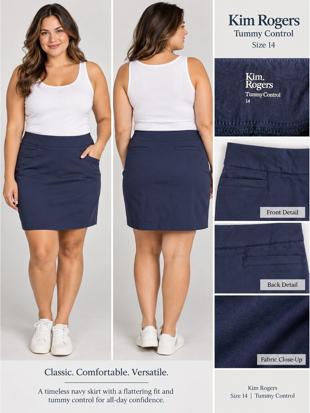Kim Rogers Size 14 Navy Tummy Control Pull On Skort Stretch